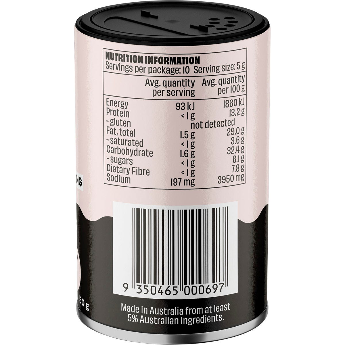 Right side of Mingle Everything Bagel Seasoning 50g jar showing product directions and brand information.
