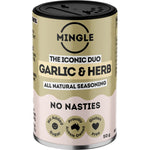 Five 50g bottles of Mingle Garlic and Herb All Natural Seasoning displayed against a white background.