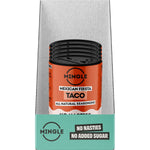 Retail display box of Mingle Mexican Fiesta Taco seasoning with five 50g sachets on a white background.
