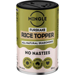 Five 35g packets of Mingle Furikake Rice Topper All Natural Seasoning featuring seaweed and sesame seed illustrations.