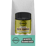 Retail display box of Mingle Furikake Rice Topper All Natural Seasoning with five 35g packets on a white background.