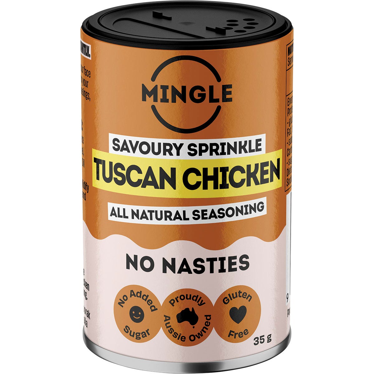 Mingle Tuscan Chicken seasoning packet with 100% natural ingredients like onion, garlic, and herbs.
