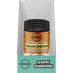 Retail display box of Mingle Tuscan Chicken seasoning with five individual 35g packs on a white background.