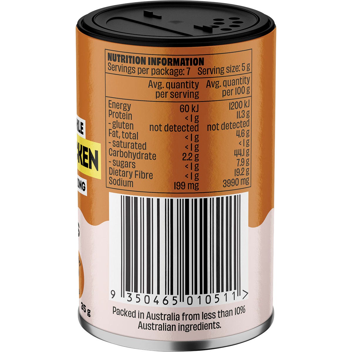 Right side of a Mingle Tuscan Chicken seasoning packet showing natural ingredients and a gluten-free label.