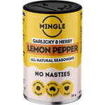 Five 35g packets of Mingle Lemon Pepper All Natural Seasoning featuring zesty citrus and robust pepper.