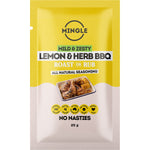 Mingle Lemon & Herb BBQ Seasoning 25g sachet featuring a yellow and white label with zesty citrus and herb illustrations.