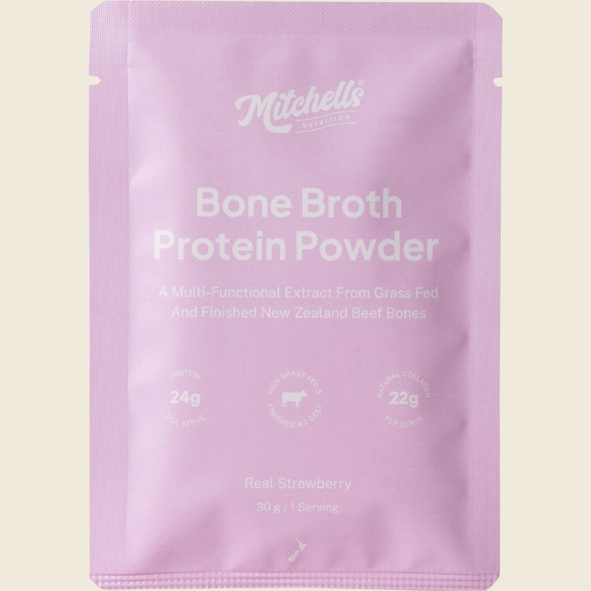Mitchells Nutrition Bone Broth Protein Powder Real Strawberry 10x30g