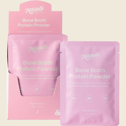 Mitchells Nutrition Bone Broth Protein Powder Real Strawberry 10x30g