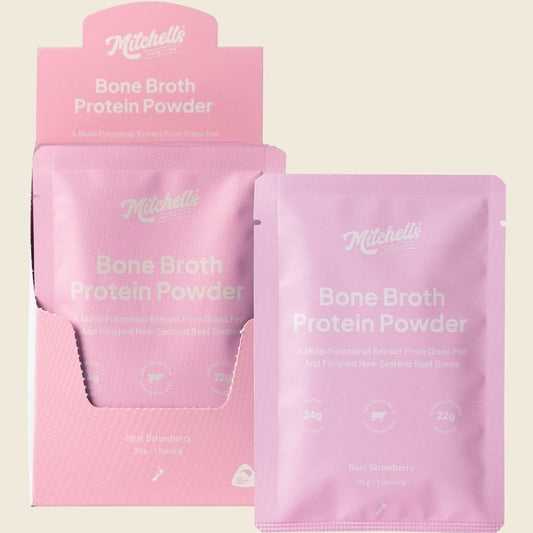 Mitchells Nutrition Bone Broth Protein Powder Real Strawberry 10x30g