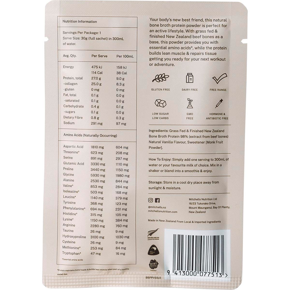 Mitchells Nutrition Bone Broth Protein Powder Vanilla 10x30g