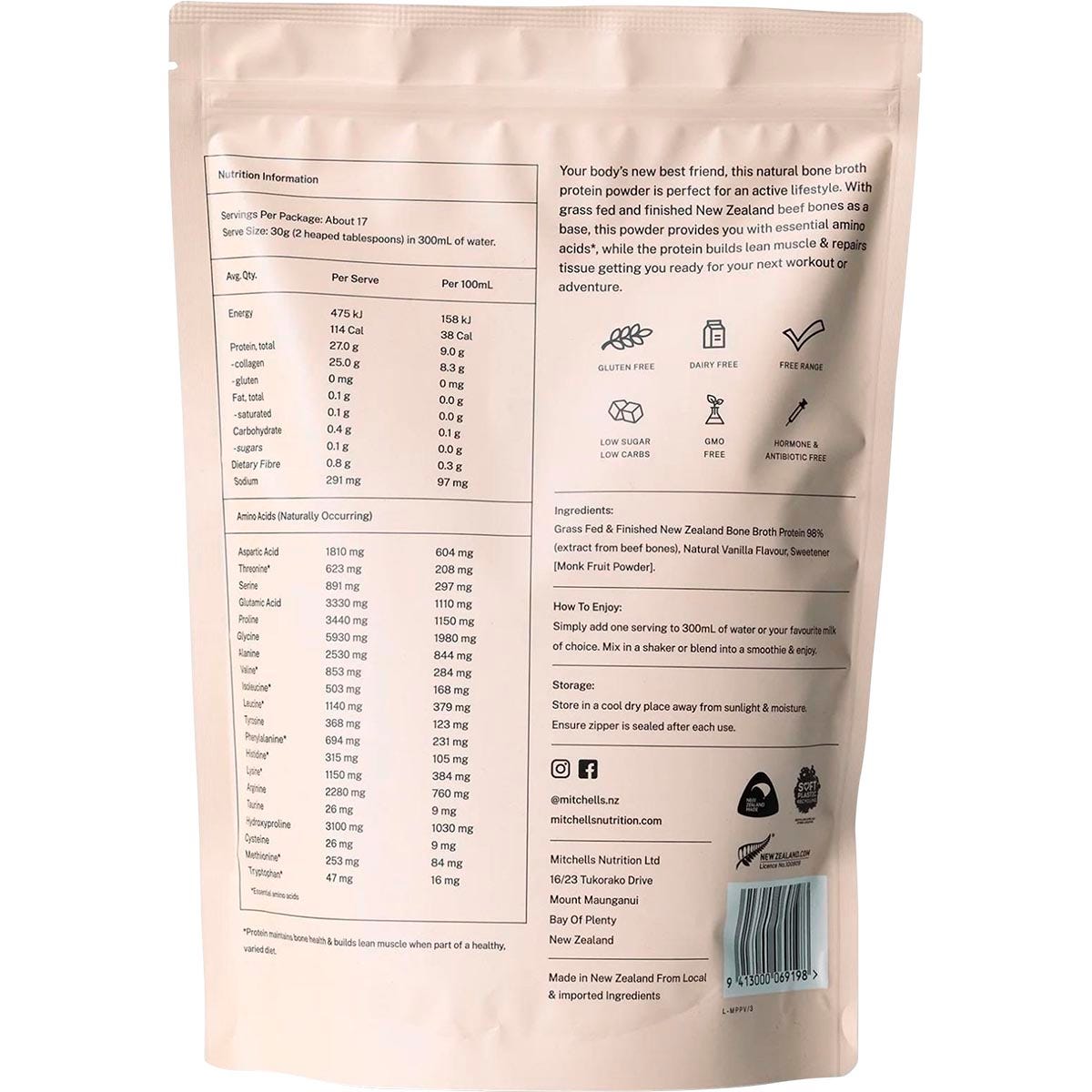 Mitchells Nutrition Bone Broth Protein Powder Vanilla 500g