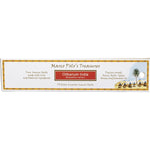 Marco Polo's Treasures Olibanum India 10-pack incense sticks in a yellow and orange box with botanical illustrations.