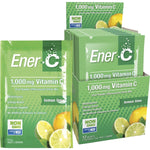 Box of 12 Ener-C Lemon Lime 1000mg Vitamin C drink mix sachets with two individual packets displayed.