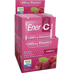 Back of the Ener-C Raspberry box showing nutrition facts, ingredients, and directions on a white background.