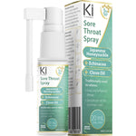 20ml bottle of Martin and Pleasance Ki Sore Throat Spray featuring a 360-degree rotational nozzle and green label.