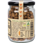 Back of Mindful Foods 225g organic activated almonds jar with nutrition facts, ingredients, and product information.