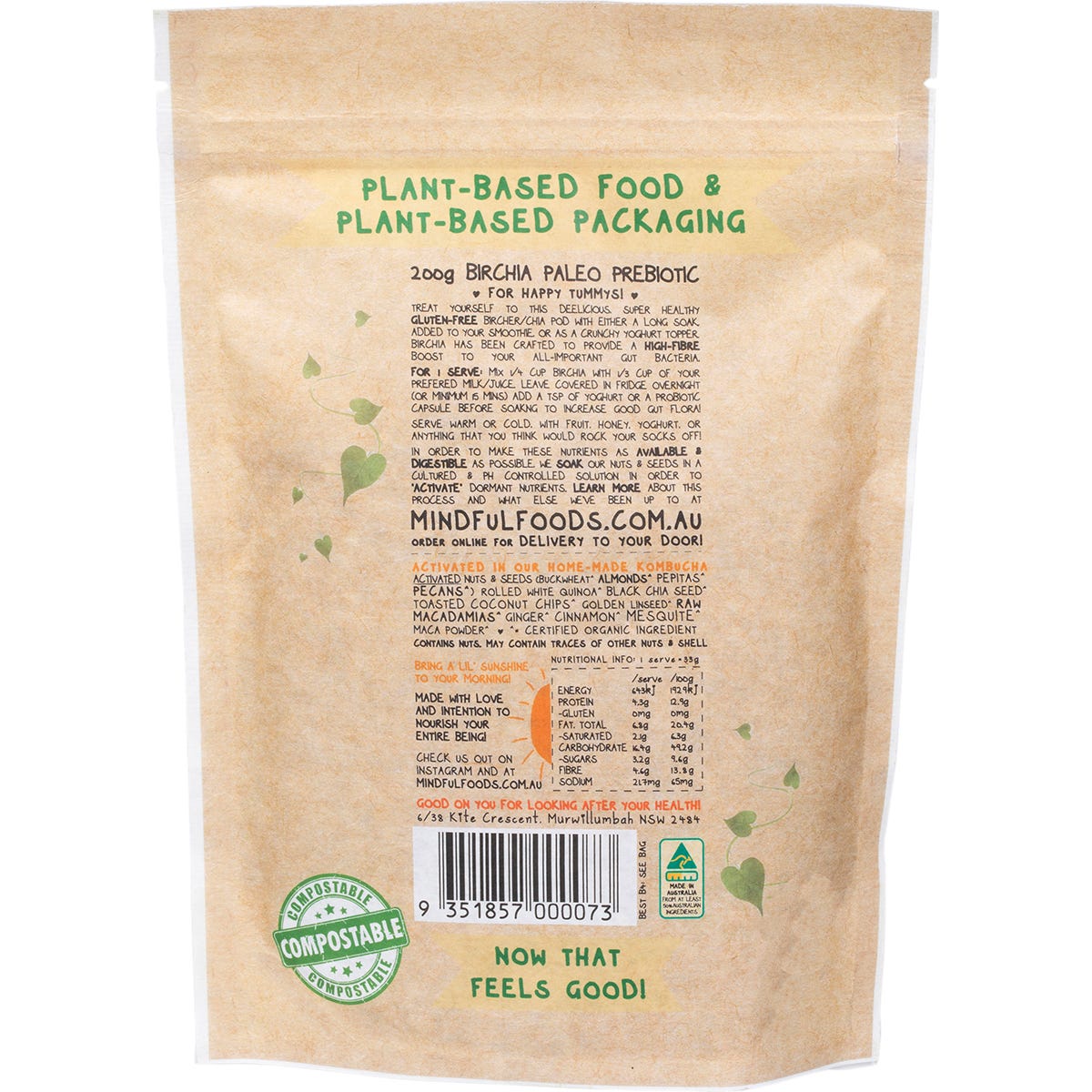 Mindful Foods Birchia Paleo Prebiotic Granola Organic & Activated 200g Payless 4 Organics