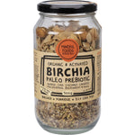 500g glass jar of Mindful Foods Birchia Paleo Prebiotic Granola, organic and activated, on a white background.