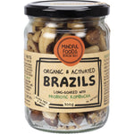 Mindful Foods 300g glass jar of organic and activated Brazil nuts with a brown and white label.