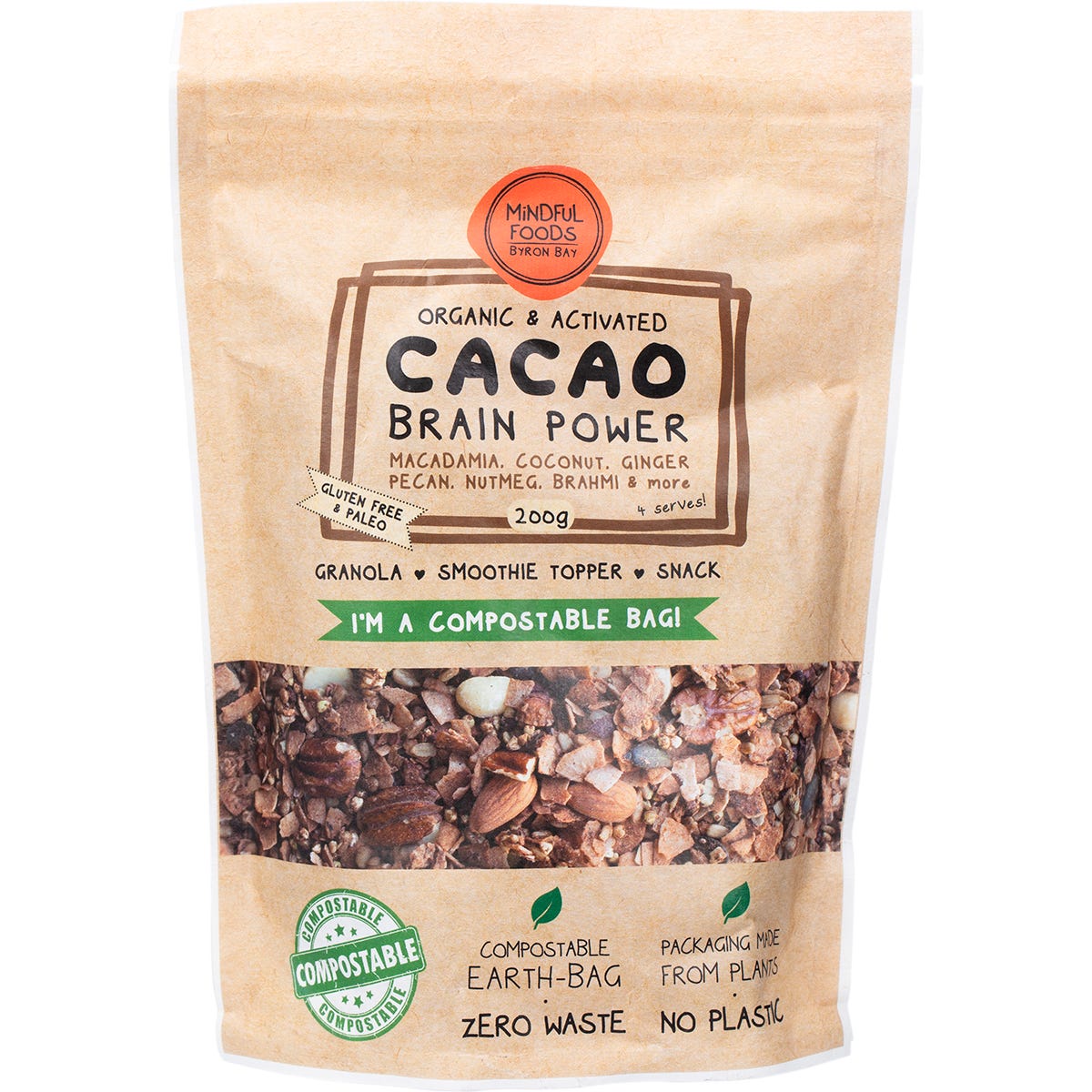 Mindful Foods Cacao Brain Power Granola Organic & Activated 200g Payless 4 Organics
