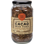 450g glass jar of Mindful Foods Cacao Brain Power Granola with activated organic seeds and nuts.