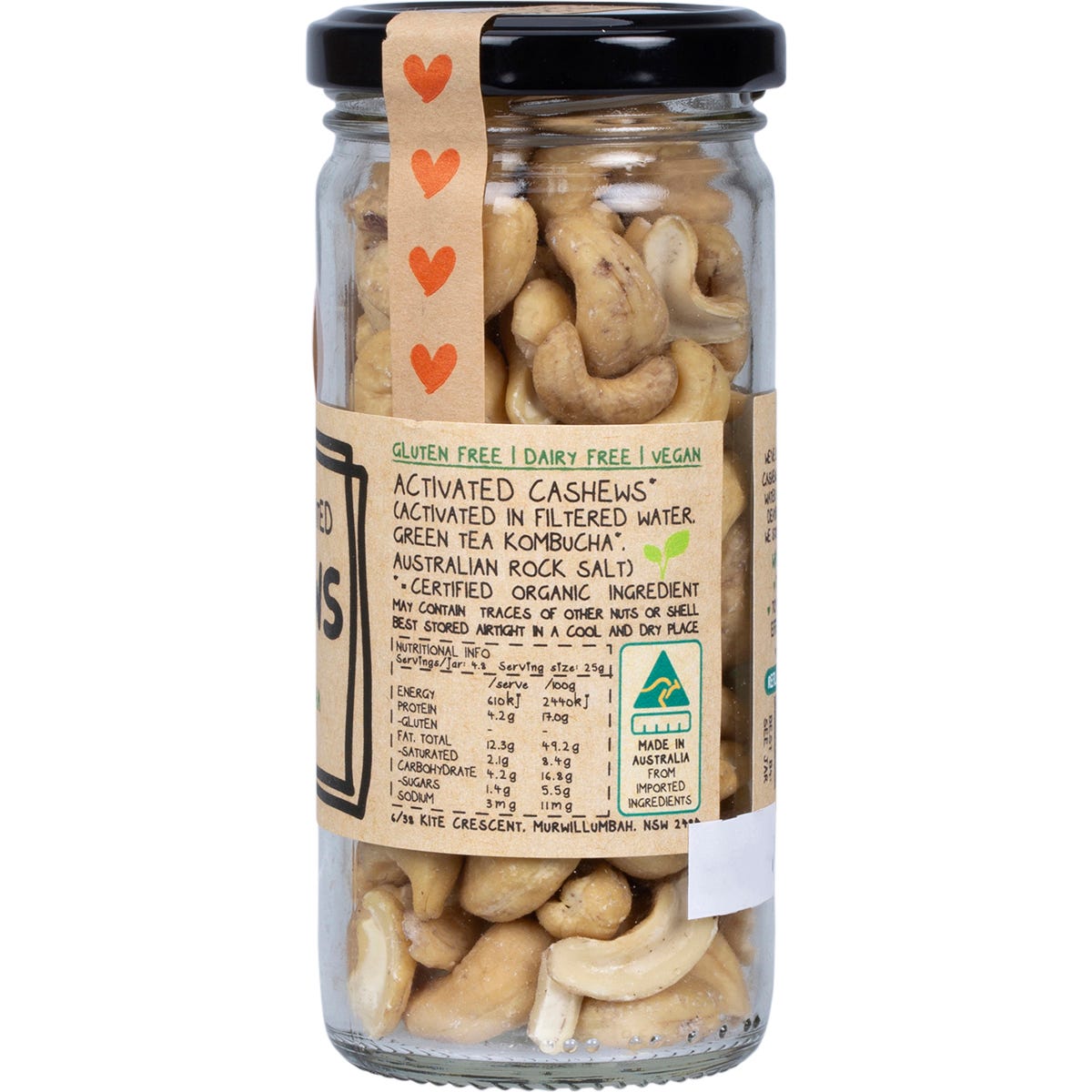 120g jar of Mindful Foods Organic & Activated Cashews on a white background.