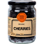 Mindful Foods organic dried cherries in a 310g glass jar with a white and gold label.