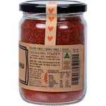 Mindful Foods Gochugaru 190g glass jar showing the back label with ingredients and nutritional information.