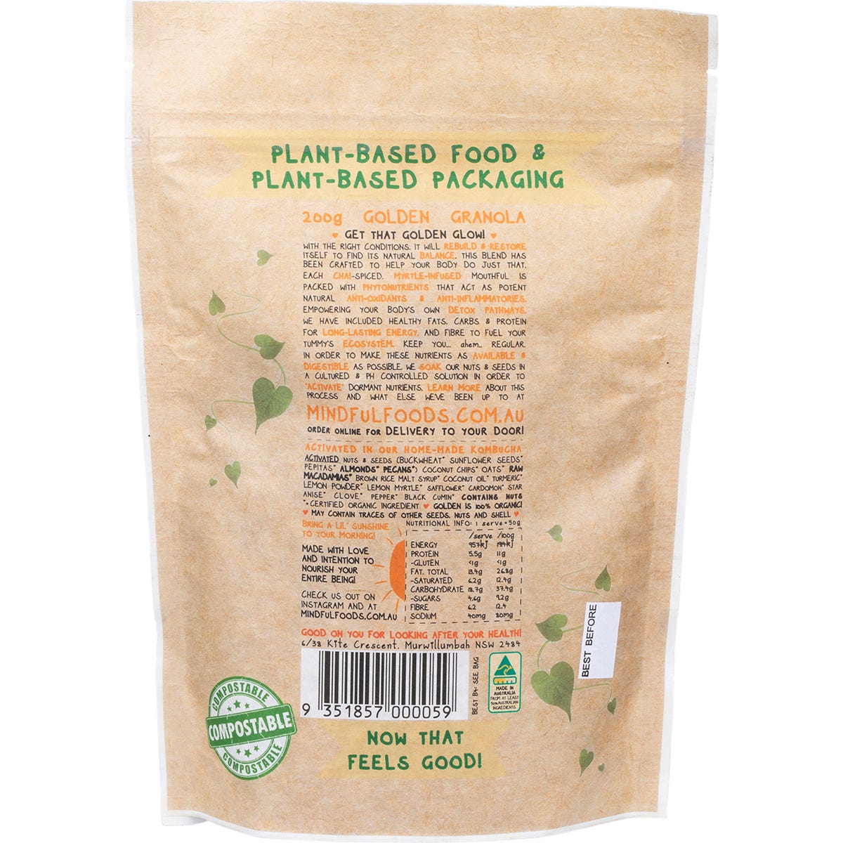 Mindful Foods Golden Granola Organic & Activated 200g Payless 4 Organics