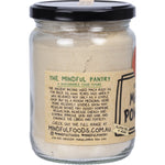 Mindful Foods 260g organic maca powder jar with a brown label and wooden lid on a white background.