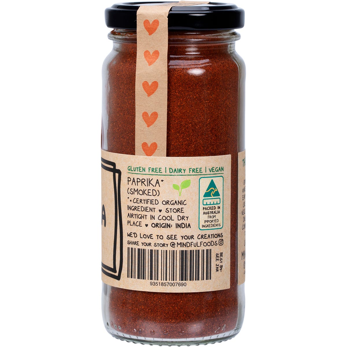 Mindful Foods 120g jar of Organic Smoked Paprika with a brown and white label on a plain white background.