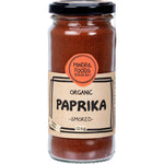 120g jar of Mindful Foods Organic Smoked Paprika with a brown label on a white background.