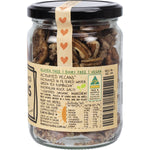 Side view of a 200g bag of Mindful Foods Organic & Activated Pecans highlighting its nutritional benefits.