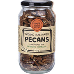 400g glass jar of Mindful Foods Organic and Activated Pecans on a white background.