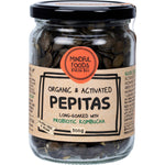 300g jar of Mindful Foods Organic & Activated Pepitas with green seeds and a minimalist white label.
