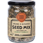 Mindful Foods 300g glass jar of organic and activated seed mix with sunflower seeds, pepitas, and chia.