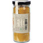 Side view of Mindful Foods Stardust Anti-Inflammatory 100g glass jar with yellow labeling and nutritional information.
