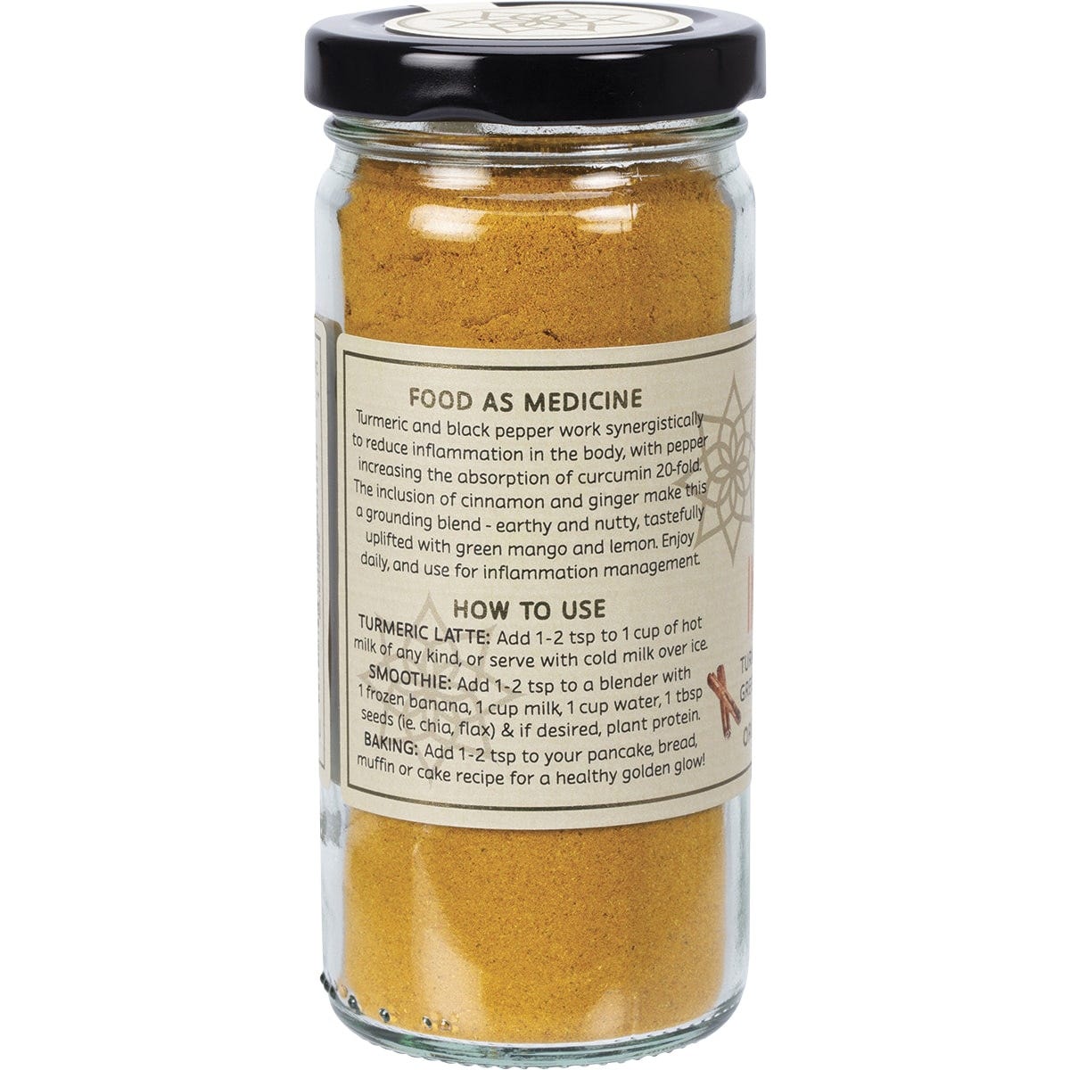 Mindful Foods Stardust Anti-Inflammatory 100g glass jar with a yellow and black label on a white background.
