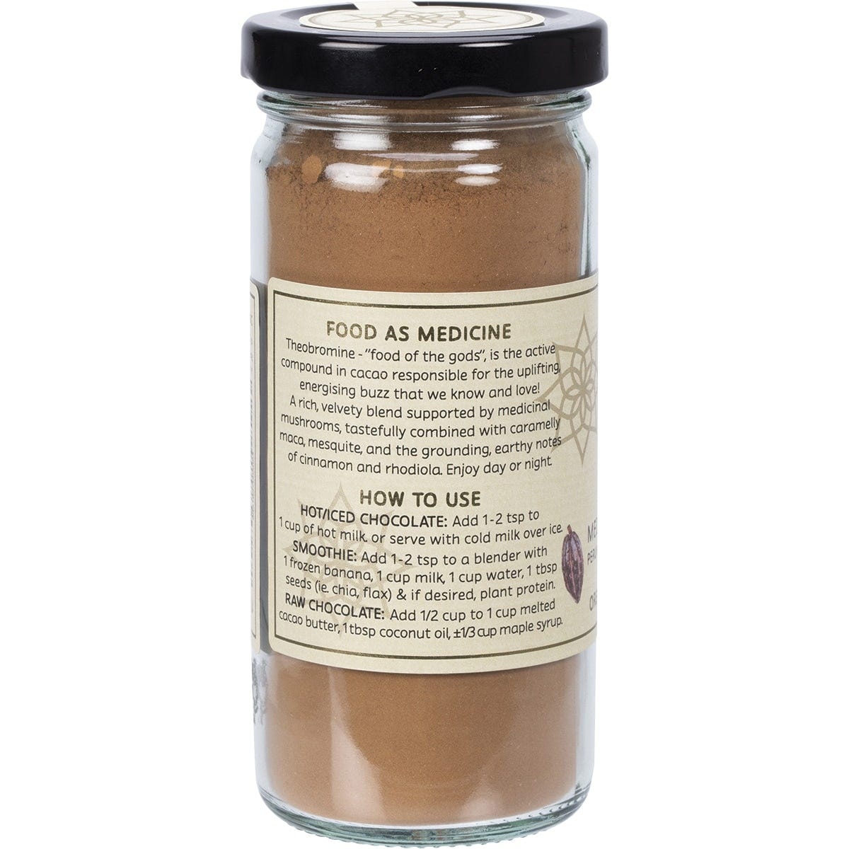 Mindful Foods Stardust Energise 100g glass jar shown from the side with nutritional information and ingredients.