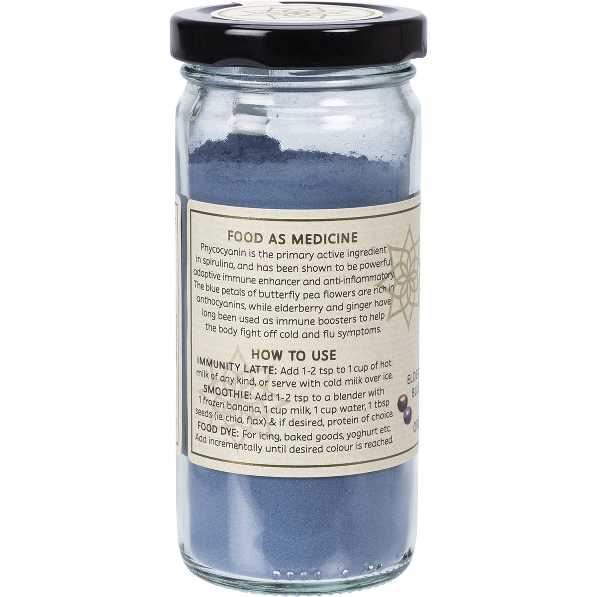 Back of Mindful Foods Stardust Immunity 100g jar showing nutritional information and ingredients list.