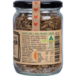 250g glass jar of Mindful Foods Organic Activated Sunflower Seeds against a white background.
