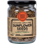Mindful Foods Organic and Activated Sunflower Seeds in a 250g glass jar on a white background.