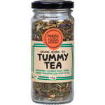 45g jar of Mindful Foods Tummy Tea Organic Herbal Tea with botanical illustrations on the label.