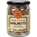 200g jar of Mindful Foods Organic & Activated Walnuts, featuring a black label with a mandala design.