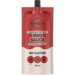 Ten 250g bottles of Mingle BBQ All Natural Sauce with smoky, tangy flavour and low sugar.