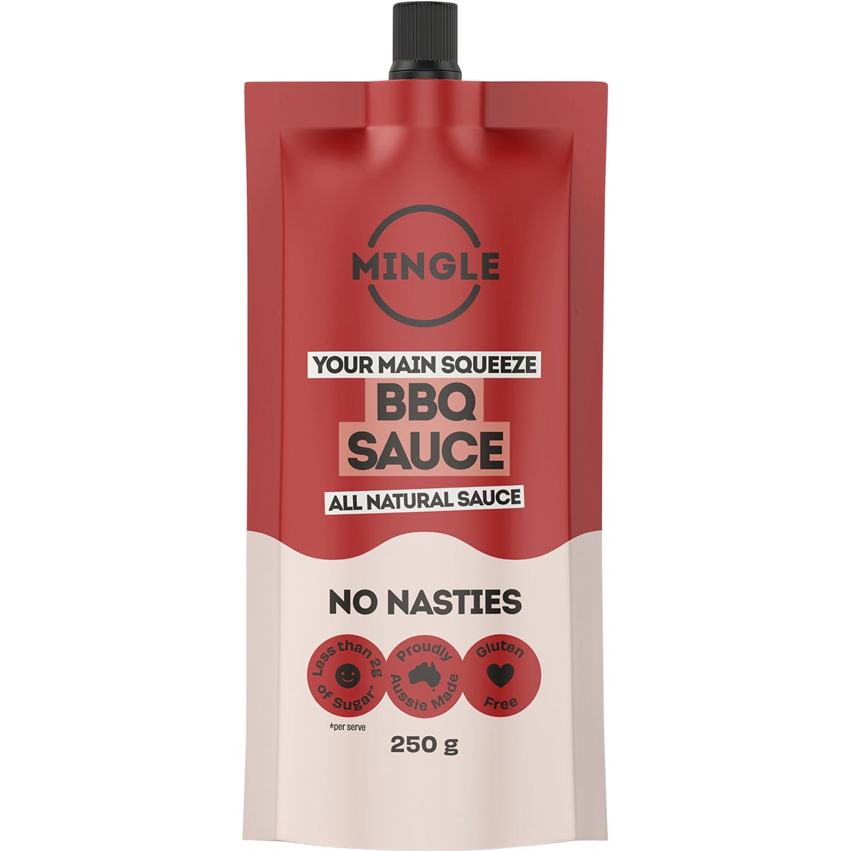 Ten 250g bottles of Mingle BBQ All Natural Sauce with smoky, tangy flavour and low sugar.