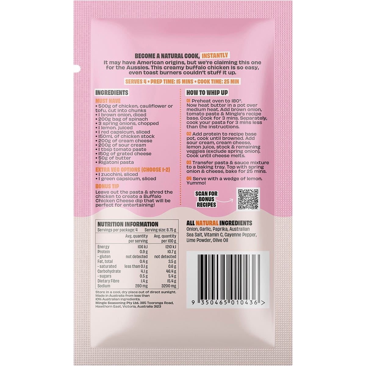Mingle Buffalo Chicken Bake All Natural Recipe Base 35g (Pack of 12) Payless 4 Organics
