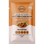 Mingle Butter Chicken 30g sachet and 12-pack box featuring a vibrant orange design with botanical spice illustrations.