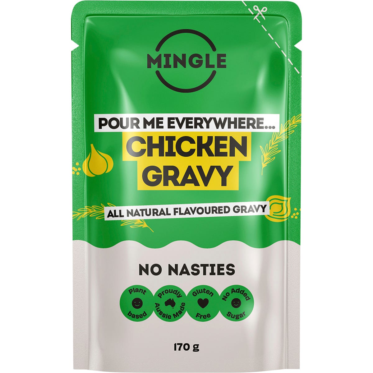 8-pack of 170g Mingle Chicken All Natural Flavoured Gravy pouches.