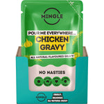 Back of Mingle Chicken Gravy 170g pouch showing nutrition facts, ingredients, and heat-and-pour instructions.